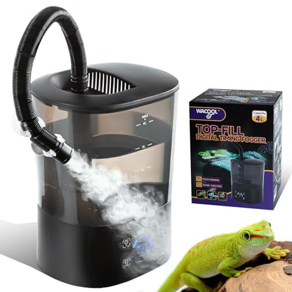 WACOOL Reptile Fogger Mister 4L No-Leak Top-Fill Water Humidifier - Digital Timer Terrarium Fogger with Adjustable Fog Volume and Silent Operation for Snake/Gecko/Gecko Tanks - size: Single Hose
