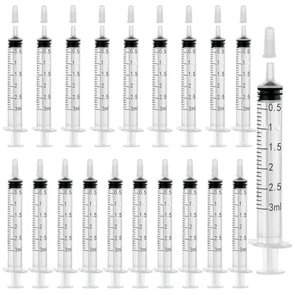 20 Pack 3ml/cc Syringe with Cap, Small Plastic Syringes without Needle, Individually Wrapped, for Liquid Oral Measurement, Scientific Lab, Colostrum Collect, Feeding Pet, Watering