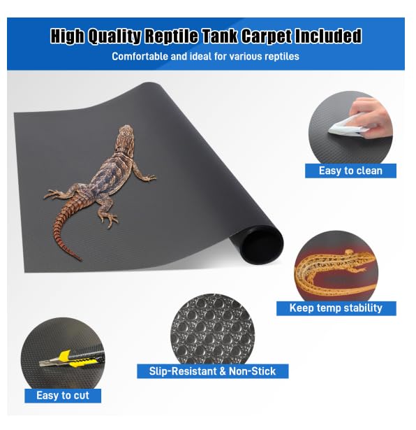 PVC Reptile Tank Enclosure-40 Gallon Intelligent Bearded Dragon Tank, Front Opening Reptile Terrarium 39x15.7x15.7 with Temperature Controller, Mat & Sliding Door Handle for Snake Lizard Gecko