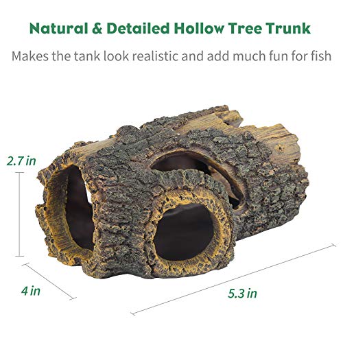Uniclife Resin Hollow Tree Trunk Betta Log Aquarium Decorations Ornament Fish House Cave Wood House Decor for Small and Medium Fish Tank - size: Small