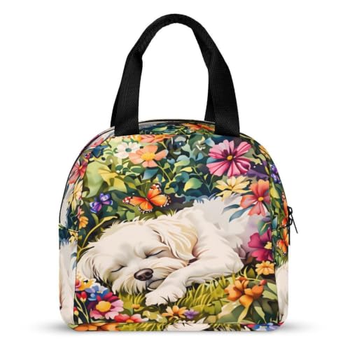 Spring Flowers Maltese Dog Lunch Bag for Women Men | Insulated Lunch Box Leakproof Food Meal Containers Reusable Foldable 6L Capacity Lunch Tote Bags for Work Picnic Travel - color: style-8