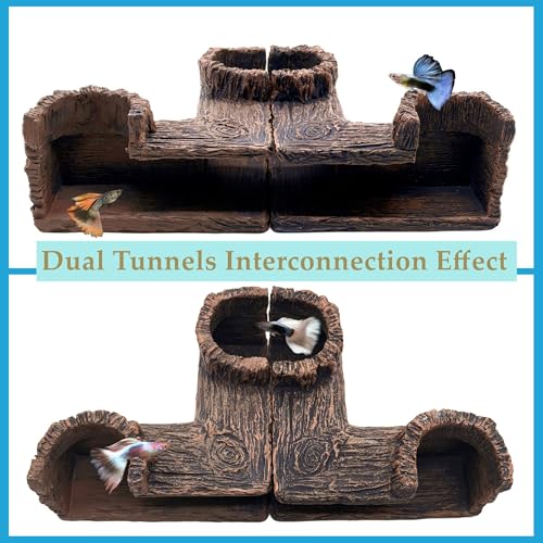 M2cbridge Aquarium Cave Betta Tunnel Driftwood Corners Shrimp House Hideout for Cichlid Breeding(Tree Trunk)