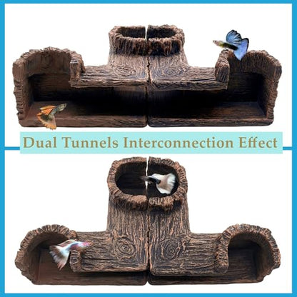 M2cbridge Aquarium Cave Betta Tunnel Driftwood Corners Shrimp House Hideout for Cichlid Breeding(Tree Trunk)
