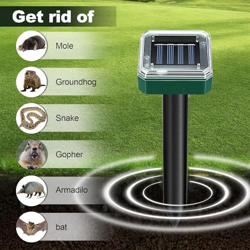 Tirgo Mole Repellent Solar Powered 8 Pcs Snake Repeller for Yard Ultrasonic | Outdoor Gopher Rodent Groundhog Vole Skunk Animal Deterrent Spike, Waterproof Stakes for Lawns, Vegetable Garden, Pet Safe
