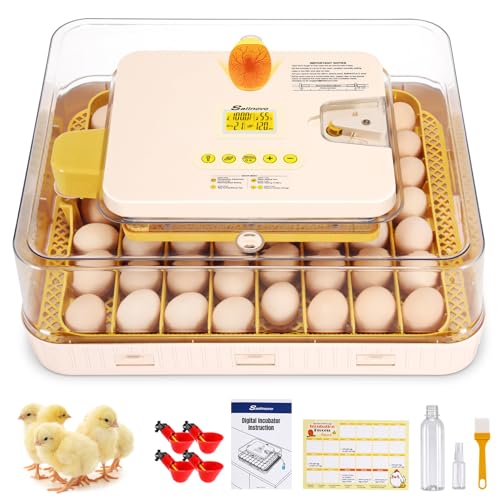 56 Egg Incubator for Hatching Eggs with Automatic Egg Turning White | Auto Humidification, Stable Temperature Control, Built-in Candler, View Window, Alert System for Lab School Farm - color: White