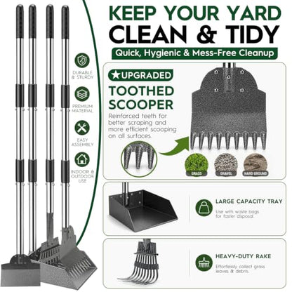 Dog Pooper Scooper for Large Dogs，10.25"X9.26" Extra Large Tray | Free with three extension rods, Reduce the frequency of garbage trips, for Large, Medium, Small Dogs & Multi-Dog Households - size: Extra Large 4-Pc Set