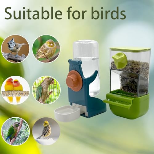 No Mess Bird Feeder Water Dispenser Set Automatic Parrot Feeder | Transparent Acrylic Parrot Food Container Drinker Cage Accessories for Small Birds Canary Parakeet Finch (Purple + Blue, 1) - color: Purple + Blue