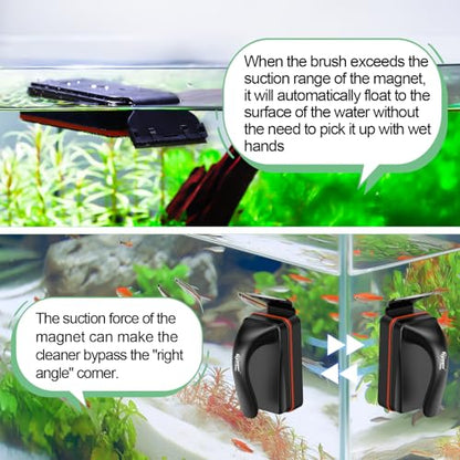 hygger Magnetic Aquarium Fish Tank Glass Cleaner,Detachable Dual-Blades Brush Tool with Floating Scrubber, Double Side Magnetic Scraper for 0.2-0.4 Inch Thick Glass Aquariums Tank (M) | fish tank accessories - size: M