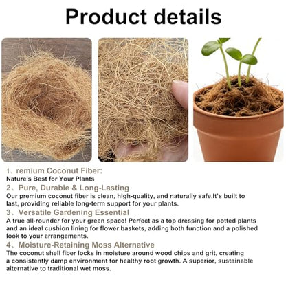 0.22 Pounds Long Coconut Husk Fiber, Mulch Silk Filling for Orchids Clean, Coconut Shell Moss Covering, Lizard Incubator Bedding Materials, Flower pots,Bird Nest