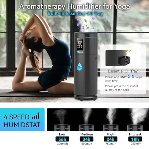 Humidifiers for Large Room Home Bedroom 2000 sq.ft. 17L/4.5Gal Large Humidifier with Extension Tube & 4 Speed Mist,Top Fill Wholehouse Humidifier with 360°Nozzle for Plant Commercial Greenhouse(Black) - color: Black