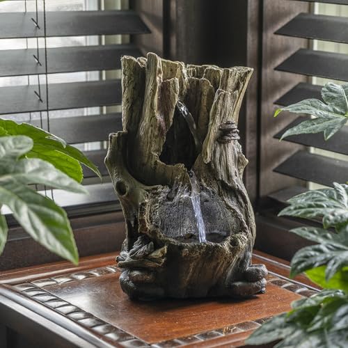 Alpine Corporation WIN326 Indoor Tabletop Light-Up Tiered Rainforest Tree Trunk Water Fountain with LED Lights, 11", Brown - color: Brown, size: 11"H