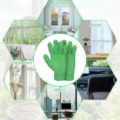Abeillo Microfiber Gloves for Plants Dusting Cleaning, Reusable Washable Cleaning Gloves Mittens House Cars Blinds Dusting - color: Grass Green