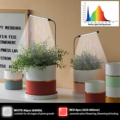 Grow Light for Indoor Plants Growing, 6000K Full Spectrum Gooseneck Plant Lamp for Seedings Succulents Small Plants, Auto On/Off Timing & 5 Dimming, 1-Pack