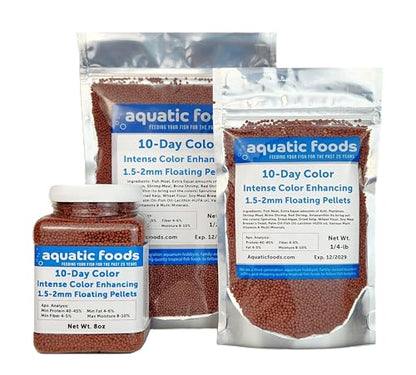 Ultra Intense Color Enhancing with a 10-Day Color Change, 1.5mm - 2mm Floating Pellets for Cichlids, Discus, All Baby and Small Tropical Fish & Pond Fish…8oz Jar