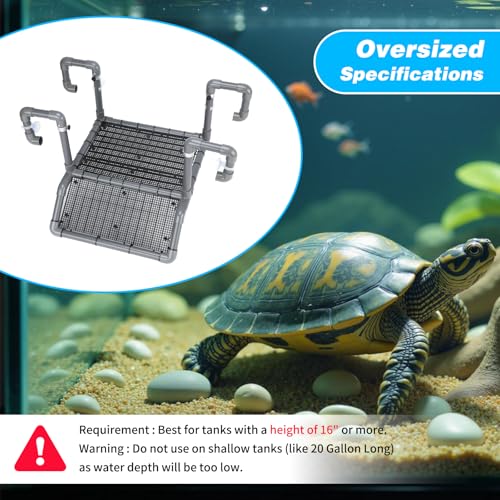 SKARUS Extra Large Hanging Turtle Basking Platform for 65-150 Gallon Tanks | 7.9"-13.8" Adjustable Height, 13.4" Non-Slip PVC Ramp, Dry Resting Dock for Tortoises, Frogs, Small Reptiles - size: 13.4"W