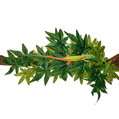 2 Pack Reptile Silk Plants with Suction Cups - Realistic Climbing Vines & Grass Leaves for Terrarium Decor, Amphibian Habitat Tank Accessories (Durable & Easy to Install)