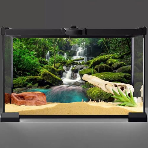 36x18 in Waterfall Terrarium Backdrop Moss Lake Reptile Habitat Background | AWERT Tropical Rainforest Moss Rock Mountain Green Tree Durable Polyester Background - size: 36x18in/90x45cm