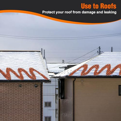 Heat Tape for Water Pipes Roof & Gutter Snow De-Icing 100FT | Heat Cable 5 Watts Per Foot, Water Line Heat Tape Keeps Water Flowing at -40°F 5W/FT, 120V 100 Feet - size: 100FT