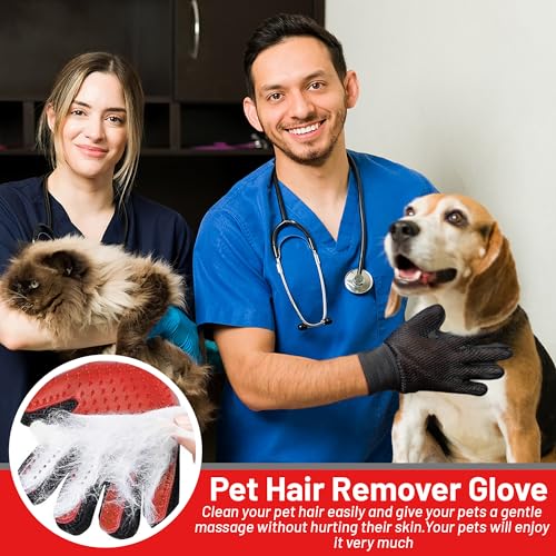 Upgrade Pet Grooming Gloves, Grooming Gloves for Dogs, Cats, Rabbits & Horses with Long and Short Hair, Efficient Pets Hair Remover Mittens - 1 Pair (Red) - color: Red