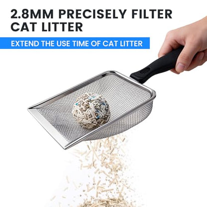 Cat Litter Scoop, Stainless Steel Mesh Scoop Away Cat Litter, Kitty Litter Scoop 2.8mm Hole, Non-Stick Cat Litter Scoop for Crystal Litter|Pine Pellets|Small Pieces, Litter Cleaner Beach Mesh Shovel