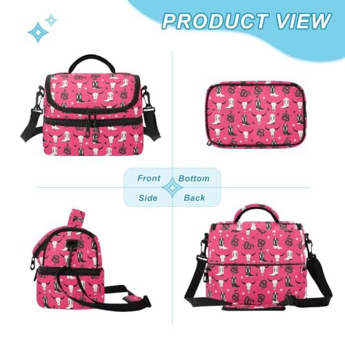 Cowboy Boots Snake Insulated Lunch Tote Bag Container for Women | 8L Double Deck,Large Lunch Box with Shoulder Strap,Thermal Meal Prep Cooler,Suitable for School Work Picnic Office Travel