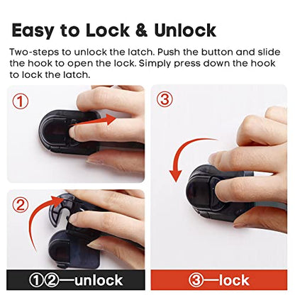 EUDEMON 3 Pack Child Safety Locks, Childproof Strap Locks for Drawers, Fridges, Toilets, Cupboards, Ovens, Cabinets, Multi Use Baby Cabinet Latches, Easy to Install, No Drilling (Clear-Black) - color: Clear-Black