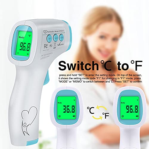Digital Thermometer for Adults and Kids, No Touch Forehead Thermometer for Baby, 2 in 1 Body Surface Mode Infrared Thermometer with Fever Alarm and Instant Accuracy Readings - color: Light Blue
