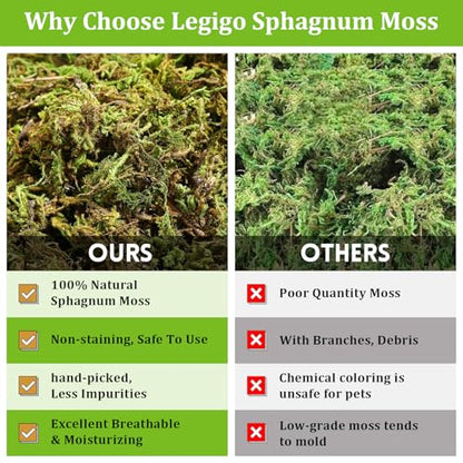3.5OZ Natural Sphagnum Moss for Reptile Terrarium Substrate Bedding | 4QT High Expansion, Moisture Retention, Helps Shedding, Long Fibers Dried Moss for Leopard Gecko, Snake, Frog, Turtle - size: 3.5 OZ