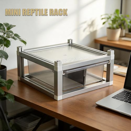 13x10x4 Stackable Reptile Rack with Base PE Drawer Ventilated Lid Modular | Modular stackable reptile rack 13x10x4 with base, PE sliding drawer, ventilated lid, fits ground reptile gecko snake habitat - size: 13x10x4-base