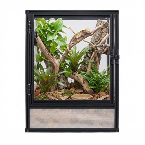 30 Gallon 18x18x24 Tall Terrarium, Aluminum Frame Gecko Tank with Clear Ventilated PC Panels, Mesh Top, Locking Door for Crested Gecko Chameleon