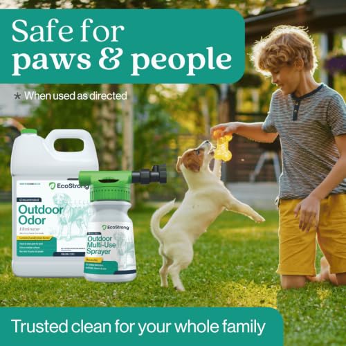 Eco Strong Outdoor Odor Eliminator | Outside Dog Urine Enzyme Cleaner – Powerful Pet, Cat, Animal Scent Deodorizer | Professional Strength for Yard, Turf, Kennels, Patios, Decks (Gallon with Sprayer) - style: 128 oz w Multi-use Sprayer
