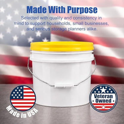 3.5 Gallon Bucket, Food-Grade w/Lid, BPA-Free, Yellow,6 Pack | Airtight Gamma Seal Screw-On Lid, Heavy-Duty 90 Mil HDPE Plastic, Food Safe and Durable Container, Bulk Storage, Made in USA - color: Yellow, size: 6 Packs