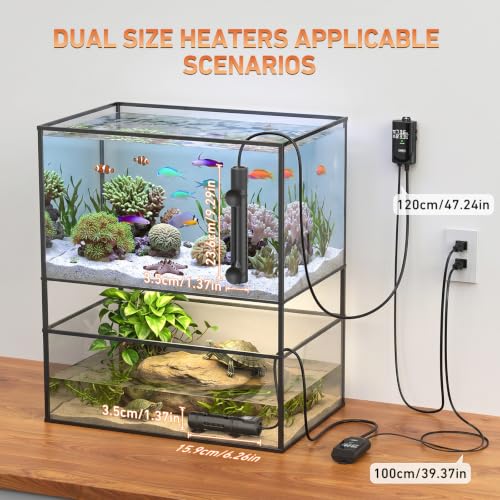 PAIZOO 50W Aquarium Heater, Low Water Line Turtle Heater LED Controller | Low Water Level Design, Real-time Temp Display, Dual Temp Control System, Energy-saving Mode, Precise Temp Control - size: 50W(5-10Gal)