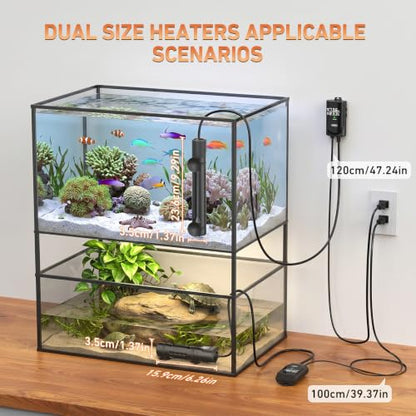 PAIZOO 50W Aquarium Heater, Low Water Line Turtle Heater LED Controller | Low Water Level Design, Real-time Temp Display, Dual Temp Control System, Energy-saving Mode, Precise Temp Control - size: 50W(5-10Gal)