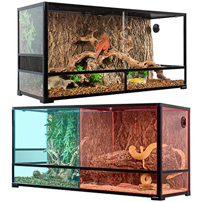REPTIZOO 88 Gallon Large Reptile Terrarium 48" x 18" x 24" Knock-Down Glass Reptile Tank with Double Hinge Door & Screen Ventilation, Supporting Used as 2 Separate Habitats Easy Assembly - size: 48" x 18" x 24"