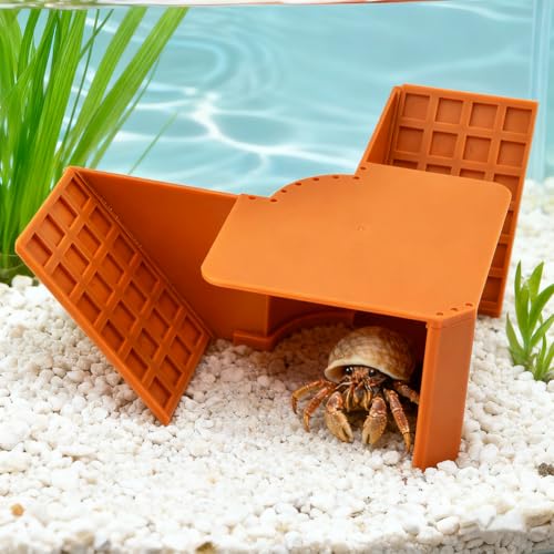 Hermit Crab Cave Hideout with Climbing Ramp 3-in-1 Hermit Crab Climbing Tank Hide Hideout Underground Tunnel Cave Corner(Color:Brown)