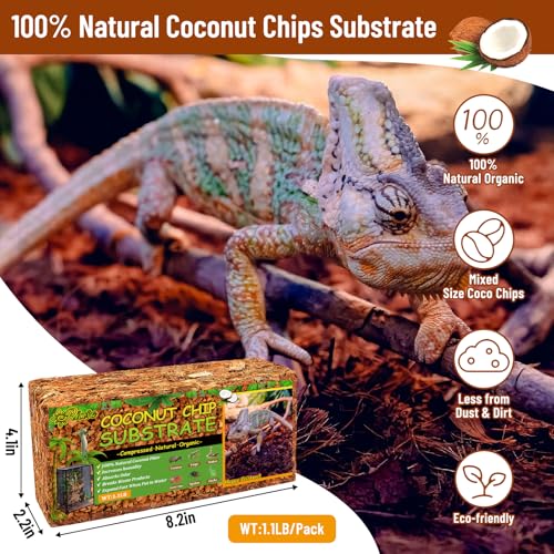 Riare 6Pack Coconut Husk Chip for Reptiles, 6.6 LB Coconut Fiber Substrate | Coco Chips Substrate Coconut Husk Bedding for Snakes, Tortoises, Ball Python, Bearded Dragon, Geckos, Lizards, Frogs - color: 6 Pack