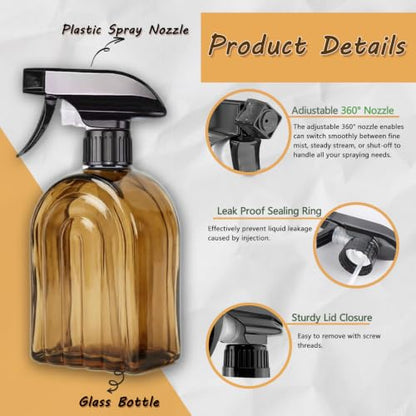 Amber Glass Plant Mister Spray Bottles, 13.5oz Adjustable Nozzle, 2 Pack | 360° rotatable nozzle; lead-free BPA-free thick glass; 13.5oz large capacity for plants, hair, cleaning & pet care - color: Amber-1