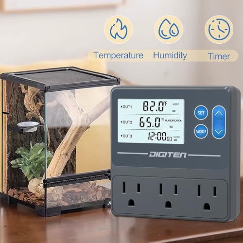 Digital Temperature Humidity Controller Pre-Wired Outlets for Mushroom, Reptile, Heating/Cooling On Outlet 1, Humidifier/Dehumidifier On Outlet2, Timer On Outlet 3