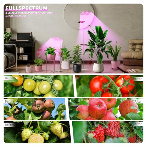 48W Grow Lights for Indoor Plants with Stand, Full Spectrum LED Plant Light for Indoor Plants,12-59 Inches Height Adjustable Growing Lamp with Auto On/Off Timer 4H/8H/12H, 4 Dimmable Brightness | 420 LEDs Full Spectrum Plants Growing Light, 12-60" Height