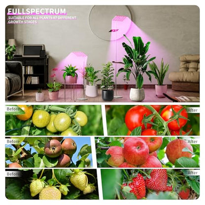 48W Grow Lights for Indoor Plants with Stand, Full Spectrum LED Plant Light for Indoor Plants,12-59 Inches Height Adjustable Growing Lamp with Auto On/Off Timer 4H/8H/12H, 4 Dimmable Brightness | 420 LEDs Full Spectrum Plants Growing Light, 12-60" Height