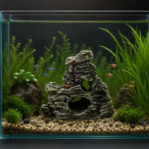Resin Moss Rock Cave, Realistic Aquarium Decor for Betta Fish, Shrimp & Reptiles, Natural-Looking Hiding Shelter, Safe Durable Resin Landscape Accessory for Freshwater & Saltwater Tanks