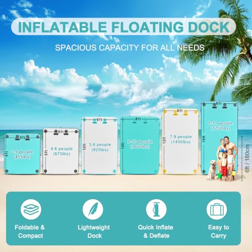Inflatable Floating Dock for Water Activities, 6ft-15ft Island Raft | With Non-Slip Surface, Load Capacity 450–1800 lbs, Water Platform for Pool, Lake, Pond, Beach, River & Ocean Activities - color: Black, size: 5 X 6 Ft