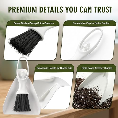 Enhon Mini Soil Scoop and Brush Set for Indoor Plant Repotting | 2 in 1 Plant Scoop Set, Mess Free Repotting, Mini Dustpan and Brush Set, for Succulents, Bonsai & Desktop Plant Care