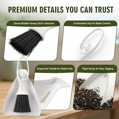 Enhon Mini Soil Scoop and Brush Set for Indoor Plant Repotting | 2 in 1 Plant Scoop Set, Mess Free Repotting, Mini Dustpan and Brush Set, for Succulents, Bonsai & Desktop Plant Care