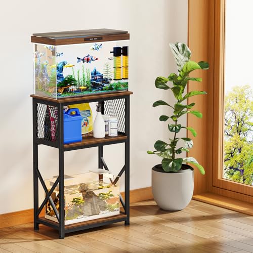 Snughome 10 Gallon Aquarium Stand, 3-Tier Storage Fish Tank Stand 220 lb Top, Fits 5/10 Gallon , Waterproof / Small Space, 20.47" x 11.42" x 30.91", Rustic Brown - color: Rustic Brown