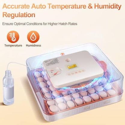 56 Egg Incubator, Fully Automatic Egg Turner & Humidity Control, High Hatch Rate Poultry Incubator with LED Candler, 360° View for Chicken, Duck, Quail Eggs – Beginner Friendly