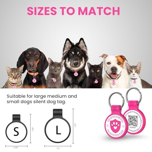 Dog Tags Personalized for Pets, Silicone QR Code Pet Tag | Silicone pet tag with quiet, durable design. Scan QR code for pet contacts and medical info, no app or subscription required - color: Rose Red