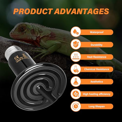 Simple Deluxe 150W Ceramic Heat Emitter Reptile Heat Lamp Bulb No Light Emitting Brooder Coop Heater for Amphibian Pet & Incubating Chicken, 2 Pack | No Light Emitting, Brooder Coop Heater, For Amphibian Pet, Incubating Chicken - size: 150W *2, style: D-7