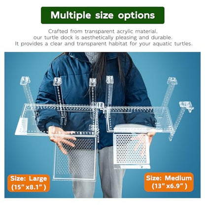 13" Hanging Acrylic Turtle Platform with Ramps | Adjustable hanging acrylic dock with attachable ramps. Solid clamp ensures stable placement on aquatic turtle tank rims - size: 13 x 6.9 Inch